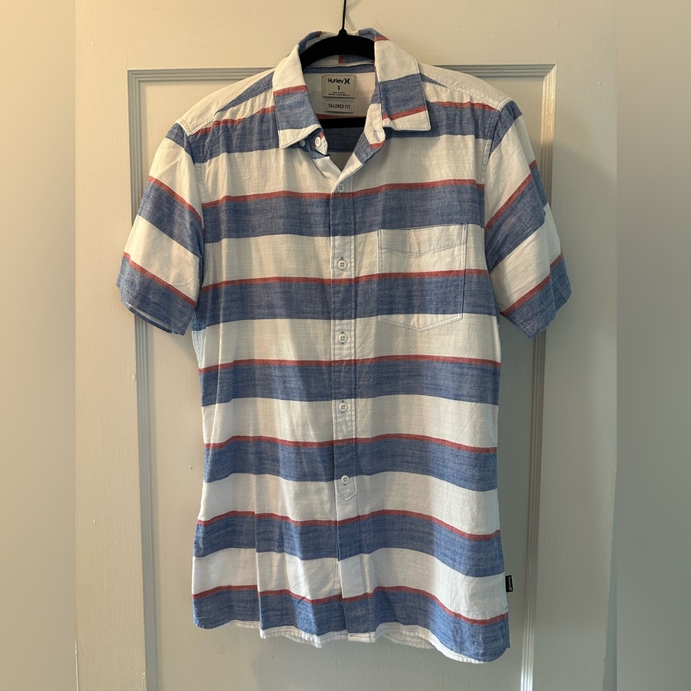 Hurley Blue and White Casual Button Down Shirt